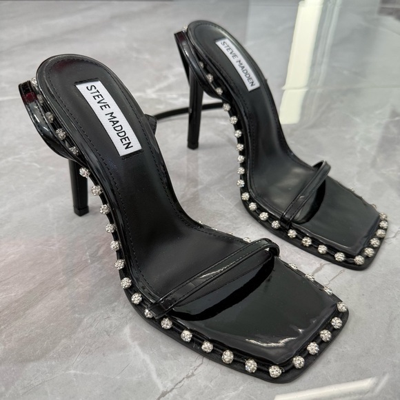 NWOT Women’s Steve Madden Zelle Black Rhinestone High Heel Sandals Size 7.5 - Picture 7 of 16